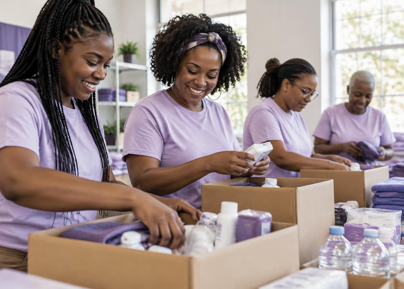 Women preparing community care packages